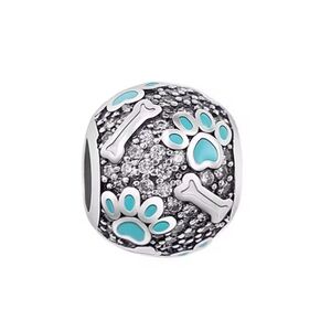 🎆Sterling Silver & Blue Dog Puppy Paws and Bones Bracelet Charm